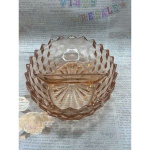 Oval Pink Depression Jeanette Glass Divided Serving Dish Cube Pattern 10"